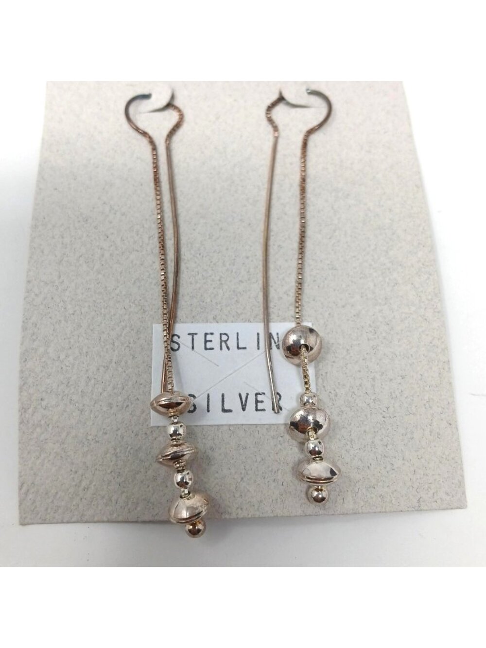 Sterling Silver Bead Drop 3" Length Threader Earrings Minimalist Classic New#G-5